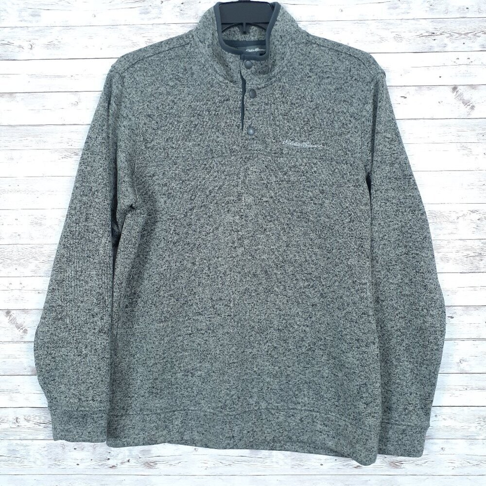 Eddie Bauer Mens Radiator Fleece Pullover L Snap Mock Neck Sweater Gray 54